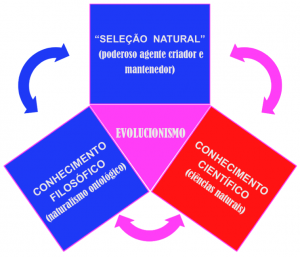 Figura 14 - EVOLUCIONISMO: Cosmovisão em que ocorrem associações intuitivas ou intencionais entre o conhecimento científico (ciências naturais), o conhecimento filosófico (naturalismo ontológico) e a “seleção natural” (poderoso agente criador e mantenedor).