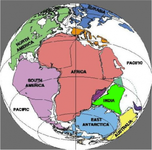 Figura 4 – Configuração aproximada do Grande Continente Pangeia, com destaque para a porção sul (Gondwana)