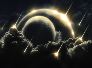 Figura 7 – O Grande Bombardeamento: chuva de meteoritos durante o fanerozóico, responsável pela remodelação da superfície dos corpos do Sistema Solar, especialmente do sistema Terra-Lua.