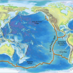 Figura 9 – Dorsais ou cordilheiras meso-oceânicas: rede de hiper-vulcões lineares (65.000 km), fornecedores de colossais volumes de lava basáltica, para a formação da própria crosta oceânica.